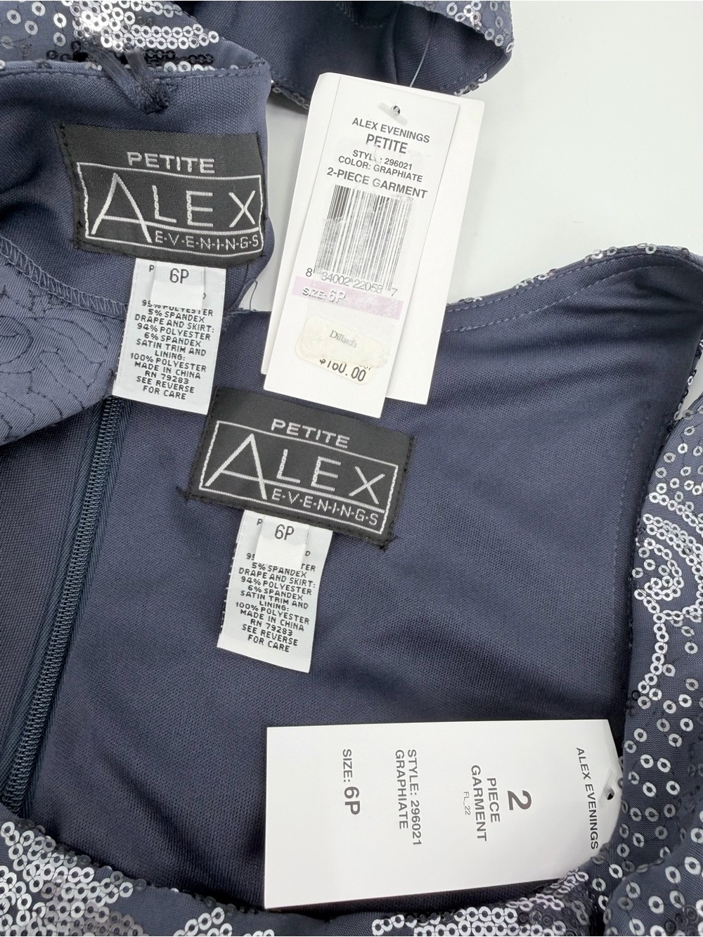 Alex Evenings Jacket Dress Womens 6P Petite 2 Pc Set Blue-gray Sparkle Cocktail - Picture 7 of 14